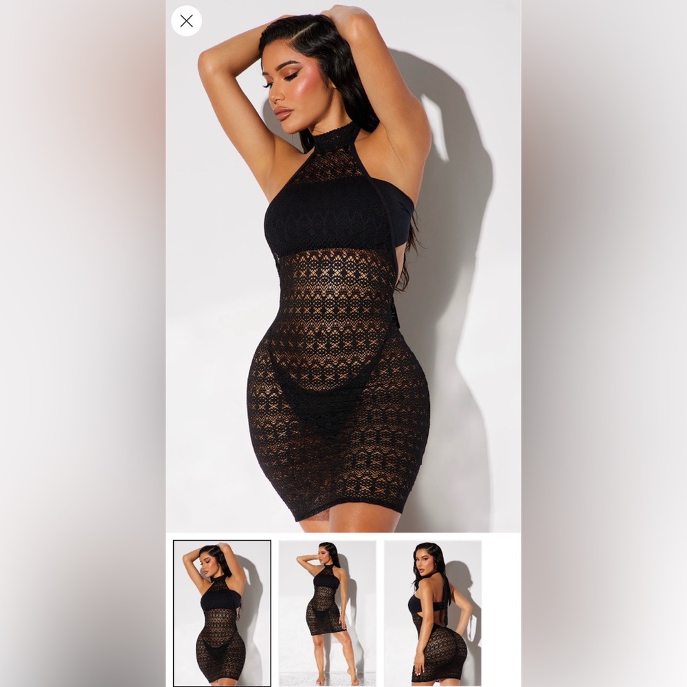 Fashion Nova Elegant Black Lace Swim Cover Up